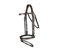 Bridon cuir plat muserolle combinée avec mousquetons Dy'on Marron Full
