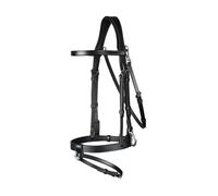 Bridon cuir plat muserolle combinée avec mousquetons Dy'on Noir Poney