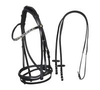 Bridon équitation anatomique en cuir muserolle combinée Equestro Noir Cob