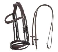 Bridon équitation muserolle combinée anatomique en cuir Equestro Marron Poney