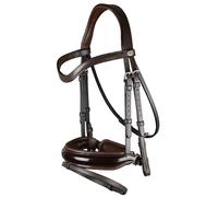 Bridon équitation muserolle combinée large vernissé Dy'on Marron Cob