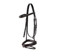 Bridons équitation pour cheval anglaise en cuir avec rênes en caoutchouc Equestro Marron Poney