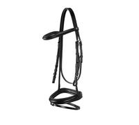 Bridons équitation pour cheval anglaise en cuir avec rênes en caoutchouc Equestro Noir Cob