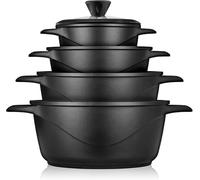 briebe Batterie de Cuisine Induction 8 Pièces, Ensemble de 4 Casseroles en Fonte d'Aluminium, Antiadhésive ILAG GRANITEC sans PFOA, Couvercles en Verre, Gants en Silicone, Tout Feux et Four, MGK-12S