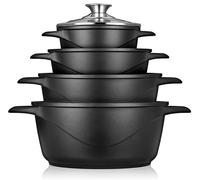briebe Batterie de Cuisine Induction 8 Pièces, Ensemble de 4 Casseroles en Fonte d'Aluminium, Antiadhésive ILAG GRANITEC sans PFOA, Couvercles en Verre, Gants en Silicone, Tout Feux et Four, MGK-12