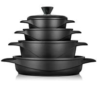 briebe Batterie de Cuisine Induction 8 Pièces, Ensemble de 4 Casseroles en Fonte d'Aluminium, Antiadhésive ILAG GRANITEC sans PFOA, Couvercles en Verre, Gants en Silicone, Tout Feux et Four, MGK-17S