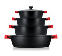 briebe Black Titanium Batterie de cuisine à induction 8 pièces antiadhésive en titane, lot de 4 casseroles en fonte d'aluminium sans PFOA, set de casseroles avec couvercles en verre, poignées en