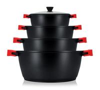 briebe Black Titanium Batterie de cuisine à induction 8 pièces antiadhésive en titane, lot de 4 casseroles en fonte d'aluminium sans PFOA, set de casseroles avec couvercles en verre, poignées en