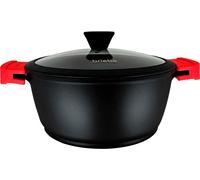 briebe Black Titanium Casserole de cuisine à induction antiadhésive en titane, 28 cm, fonte d'aluminium, revêtement sans PFOA, couvercle en verre, poignées en silicone amovibles, vitrocéramique, gaz,