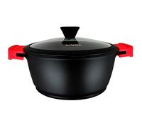 briebe Black Titanium Casserole de cuisine à induction antiadhésive en titane, 24 cm, fonte d'aluminium, revêtement sans PFOA, couvercle en verre, poignées en silicone amovibles, vitrocéramique, gaz,