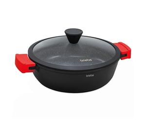briebe Black Titanium Faitout Basse Induction Antiadhésif Titane, Casserole 32cm, Fonte d'Aluminium, Revêtement sans PFOA, Couvercle en Verre, Poignées Silicone, Vitrocéramique, Gaz, Four