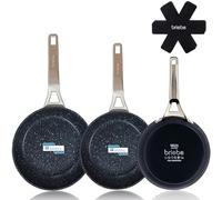 briebe Black Titanium Lot de 3 poêles antiadhésives à induction titane 18-20-24 cm, aluminium forgé, revêtement sans PFOA, manche professionnel en acier inoxydable, vitrocéramique, gaz, 3 protections
