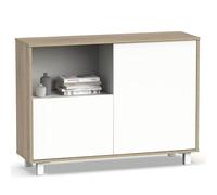 briebe Buffet de salon, meuble de salle à manger auxiliaire, buffet, 2 portes, 1 étagère, 82,5 x 112 x 33 cm (H x l x P) Entrée étroite Design moderne Nova Blanc/chêne Cambrian