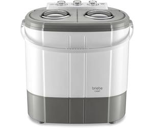 briebe Camp Mini Machine à Laver Portable, Essorage, Camping, Capacité 3 kg, Idéal Voyages, Caravanes, Camping-Cars, Petite Laveuse 2 Compartiments, Faible Consommation, Gris/Blanc