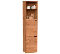 briebe Colonne de salle de bain, meuble d'appoint suspendu ou au sol, armoire haute style moderne, 150 x 36,5 x 30 cm (H x l x P) Espace de rangement 2 étagères, 2 portes, Aura (chêne gold)