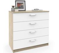 briebe Commode chambre, commode 4 tiroirs, chiffonnier 78 x 74 x 40 cm (hauteur x largeur x profondeur), chambre double, jeune, enfant, Prakt, chêne cambrian/blanc