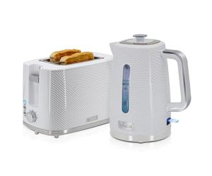 briebe Elegance Ensemble Grille Pain 2 Fentes Tranches Larges, 7 Niveaux de Dorage + Bouilloire Électrique 1,7 L sans Fil, 2200 W, sans BPA, Pack Petit Déjeuner Électroménager, Design Moderne Blanc