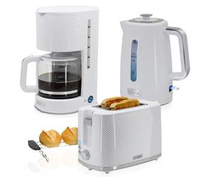 briebe Elegance Ensemble Grille Pain 2 Fentes Tranches Larges + Bouilloire Électrique 1,7 L, 2200W, sans BPA + Cafetière Filtre 10 Tasses, Pack Petit Déjeuner Électroménager, Design Moderne, Blanc