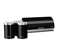 briebe Ensemble Boîte à Pain + 3 Boîtes de Cuisine Acier Inoxydable, Conteneur pour Conserver le Pain et les Pâtisseries, Couvercle Coulissant, Bread Box, Noir/Inox
