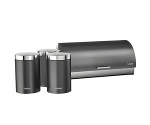 briebe Ensemble Boîte à Pain + 3 Boîtes de Cuisine Acier Inoxydable, Conteneur pour Conserver le Pain et les Pâtisseries, Couvercle Coulissant, Bread Box, Gris/Inox