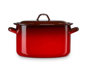 briebe Faitout droit de cuisine à induction 22 cm, grande casserole 5 l avec couvercle en acier émaillé vitrifié, compatible vitrocéramique, feu, gaz, four, Ignea Vintage Rouge