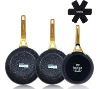 briebe Gold Titanium Lot de 3 poêles antiadhésives à induction titane 20-24-28 cm, aluminium forgé revêtement sans PFOA, manche professionnel en acier inoxydable, vitrocéramique, gaz, 3 protections