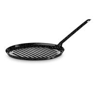 briebe Grill à induction à rayures en acier émaillé - 24 cm - Poêle ronde - Convient pour plaque vitrocéramique, feu, gaz, four - Levant noir chiné