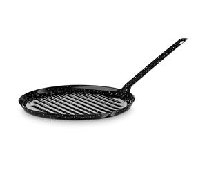 briebe Grill à induction à rayures en acier émaillé - 24 cm - Poêle ronde - Convient pour plaque vitrocéramique, feu, gaz, four - Levant noir chiné