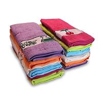 briebe Home Lot de 12 Chiffons de Cuisine éponge 100% Coton, 50 x 50 cm, fabriqué au Portugal, Multicolore avec Dessin brodé, Ensemble de Chiffons Doux