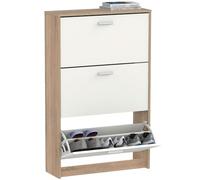 briebe Meuble à chaussures d'entrée étroit en bois 3 portes, 119,5 x 74 x 25 cm (H x l x P) 18 paires Nova (chêne cambrian/blanc)