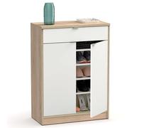 briebe Meuble à chaussures d'entrée étroit pour chambre, 2 portes, 1 tiroir, 101 x 75 x 36 cm (hauteur x largeur x profondeur), 20 paires de chaussures, Domus blanc brillant / chêne cambrian