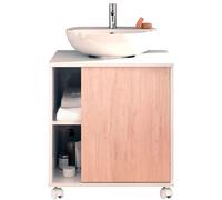 briebe Meuble de salle de bain sous lavabo avec ou sans piédestal 64 x 59 x 45 cm, 1 porte, espace de rangement 6 étagères, essence (Blanc brillant/chêne aurora)