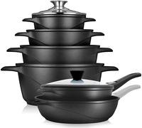 Briebe MGK1219 Casserole à induction 12 pièces en fonte d'aluminium 4 casseroles 2 poêles à frire Noir