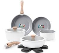 briebe Nest Batterie de Cuisine Induction Céramique avec Poignée Amovible | Set 13 Pièces 2 Casseroles et 3 Poêles Empilable, Antiadhésif Suisse ILAG sans PFOA, Aluminium Moulé,Four, Design Scandinave