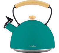 Briebe Nordic Bouilloire à induction Bouilloire à flûte 2,3 L Acier inoxydable, poignée en bois Vert