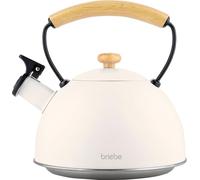 Briebe Nordic Bouilloire à induction Bouilloire à flûte 2,3L Acier inoxydable, poignée en bois blanc