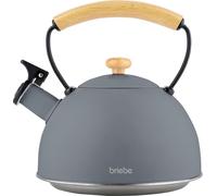 Bouilloire à Induction Théière Sifflet 2,3L Acier Inox., Poignée en Bois, Briebe, Nordic, , Gris Gris