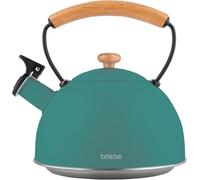 Briebe Bouilloire à induction Nordic 2,3 L – Acier inox., sifflet, poignée bois, tout feux, vert