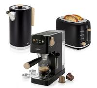 briebe Nordic Ensemble Machine à Café Expresso 20 Bars Capsules et Café Moulu + Bouilloire Électrique 1,7L sans Fil, 2200W + Grille Pain 2 Fentes Larges, Set Petit-Déjeuner Design Nordique Noir