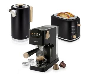briebe Nordic Ensemble Machine à Café Expresso 20 Bars Capsules et Café Moulu + Bouilloire Électrique 1,7L sans Fil, 2200W + Grille Pain 2 Fentes Larges, Set Petit-Déjeuner Design Nordique Noir