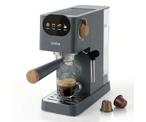 briebe Nordic Machine à Café Expresso 20 Bars Compatible avec Capsules Nespresso et Café Moulu, Semi-Automatique Professionnel 1350W, Mousseur à Lait, Écran Tactile, 1,2L, Design Scandinave, Gris