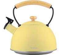 Briebe Pastel Bouilloire à induction Bouilloire à flûte 2,3L Acier inoxydable, poignée rétro en bois jaune