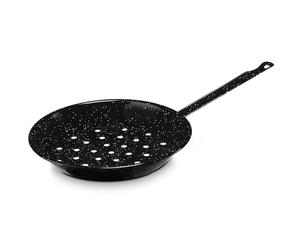 briebe Poêle à châtaignes à induction 28 cm pour rôtir des châtaignes, acier émaillé, convient pour vitrocéramique, feu, gaz, four, soulèvement noir chiné