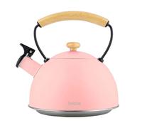 briebe Retro Bouilloire Induction Sifflante 2,3L, Acier Inoxydable, Tout Feux: Plaque Vitrocéramique, Gaz, Électrique, Poignée en Bois Cool Touch, Vintage, Pour Thé, Café, Tea Pot, Rose