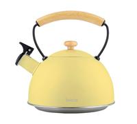 Briebe Bouilloire rétro sifflante 2,3 L inox – Induction tous feux, poignée bois, jaune
