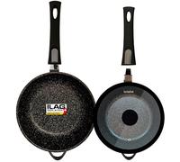 briebe Set 2 Sauteuse Induction Anti Adhesive, Poêles 2 Poignées Amovibles 24/28 cm avec Couvercles en Verre, Fonte d'Aluminium, ILAG GRANITE sans PFOA, Vitrocéramique, Gaz, Four MGK-19S