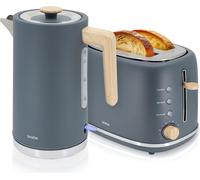 Briebe SKT1167GRY Nordic Set Grille-pain 2 disques fentes larges + Bouilloire 1,7L électrique Gris