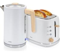 Briebe SKT1167WHT Nordic Set Grille-pain 2 disques fentes larges + Bouilloire 1,7L électrique blanc