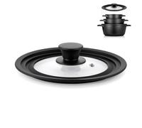 briebe TotaLid Couvercle Universel pour Poêle, Multidiamètre 16-18-20 cm | Bord en Silicone, Verre, sans BPA, pour Casseroles, Marmites, Noir