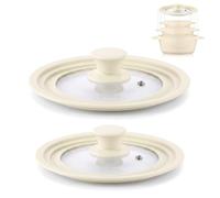 briebe TotaLid Lot 2 Couvercles de Poêle Universels 16-18-20/24-26-28cm | Bord en Silicone, Verre, sans BPA, pour Casseroles, Marmites, Cream